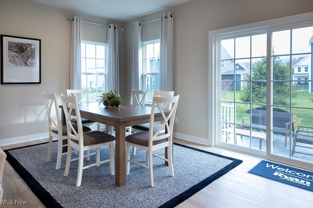 dining area with light hardwood / wood-style floors