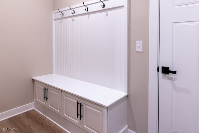 mudroom with dark hardwood / wood-style floors