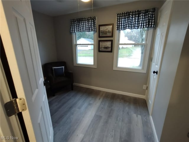 unfurnished room with hardwood / wood-style flooring