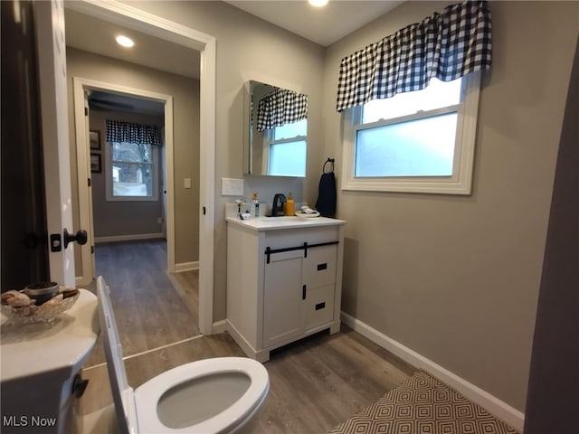 bathroom featuring vanity and hardwood / wood-style flooring