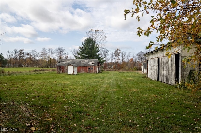 view of yard with an outbuilding