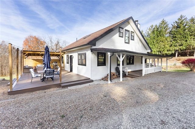 view of front of property with a deck