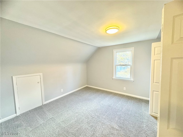 additional living space featuring lofted ceiling and carpet