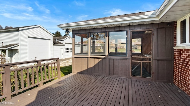 wooden terrace with an outdoor structure