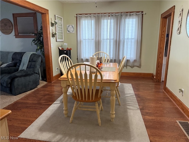 dining area featuring dark hardwood / wood-style floors