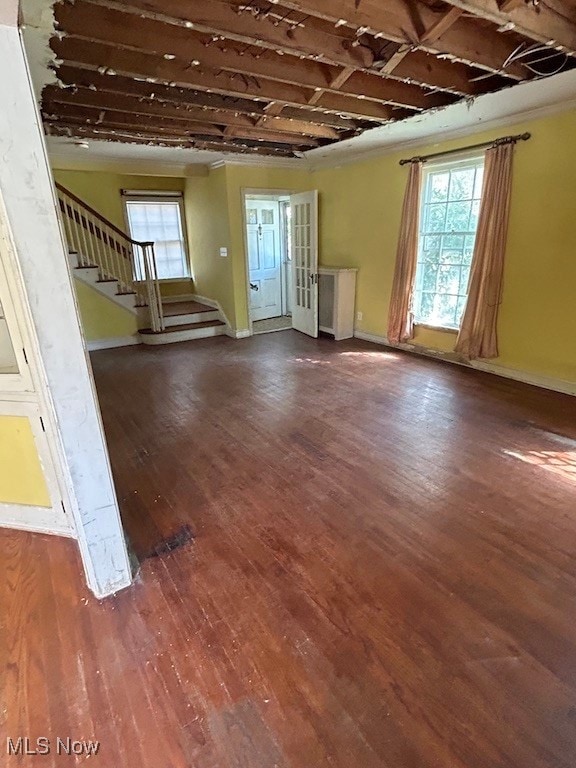 interior space with dark wood-type flooring