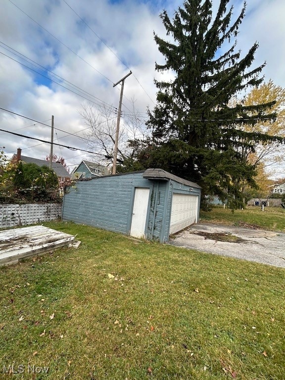 view of outbuilding featuring a lawn