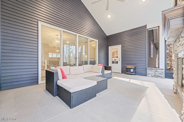 view of patio / terrace with ceiling fan and an outdoor hangout area