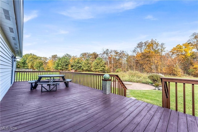 wooden terrace with a yard