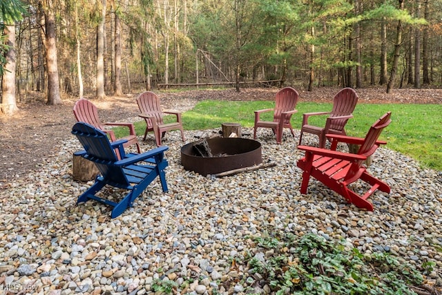 view of patio / terrace featuring a fire pit