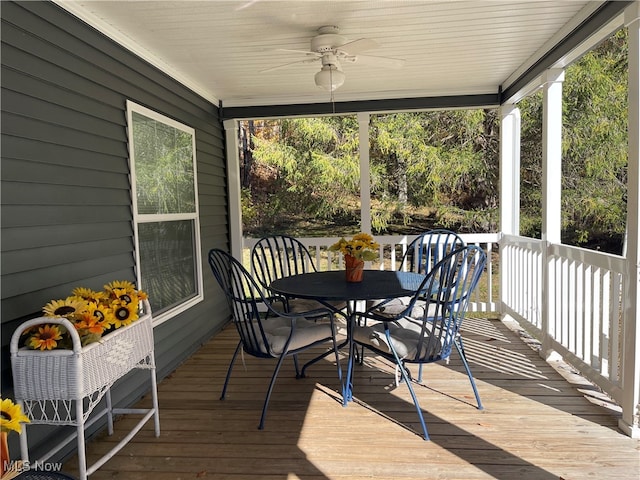 sunroom / solarium with ceiling fan and a healthy amount of sunlight