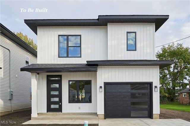 modern home featuring a garage