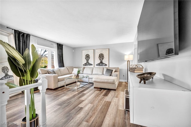 living room with hardwood / wood-style flooring