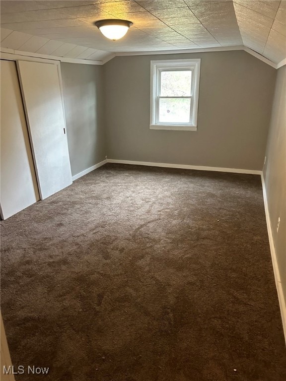 bonus room featuring carpet flooring and vaulted ceiling