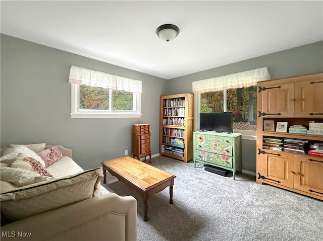 carpeted living room with a healthy amount of sunlight