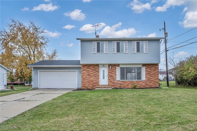 view of front facade with a front lawn and a garage