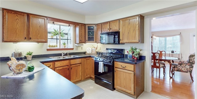 kitchen featuring sink, a wealth of natural light, and black appliances