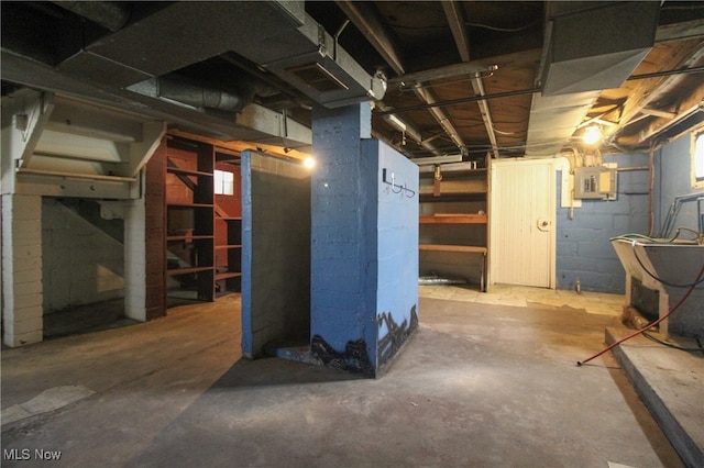 basement with electric panel