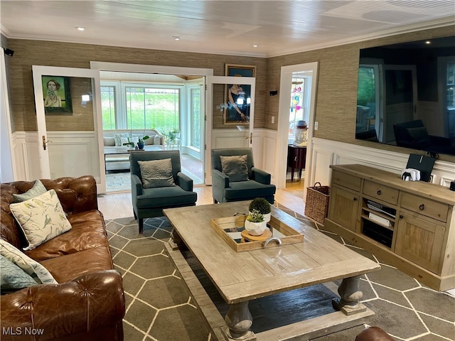 living room with dark hardwood / wood-style flooring