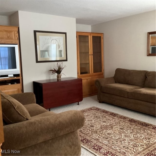 living room featuring light colored carpet