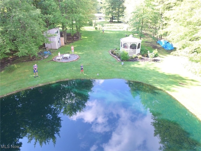 aerial view with a water view