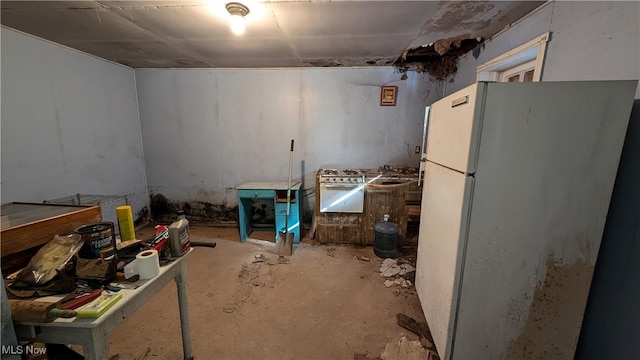 7517 N Fork Rd, Pine Grove, WV 26419 - kitchen with freestanding refrigerator and concrete floors