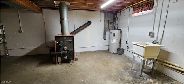 basement featuring water heater