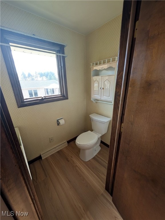 bathroom with hardwood / wood-style flooring and toilet