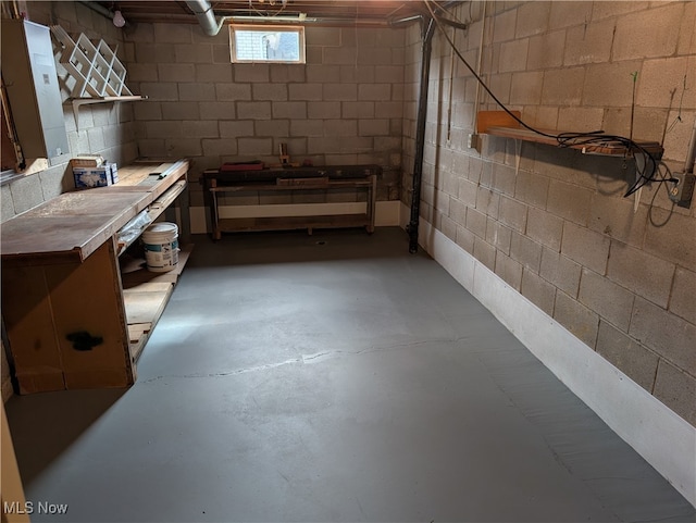 basement with a workshop area