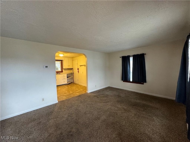 empty room featuring carpet and a textured ceiling