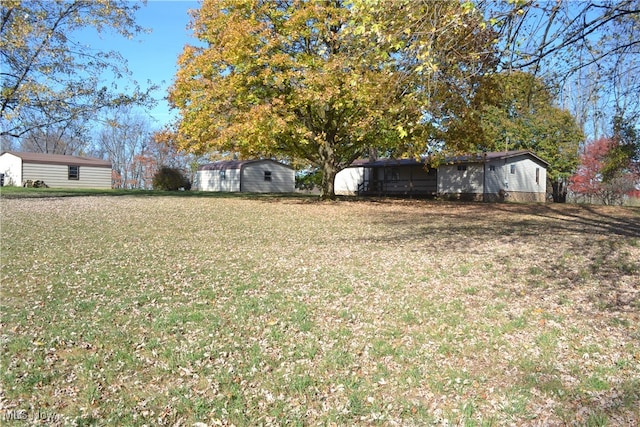 view of yard with a storage unit