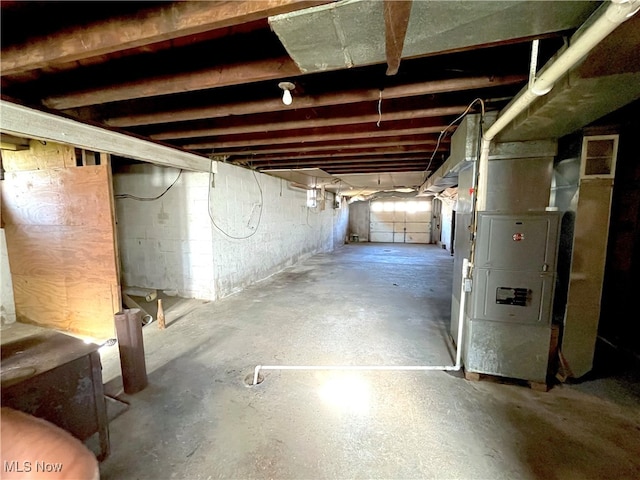 basement with heating unit