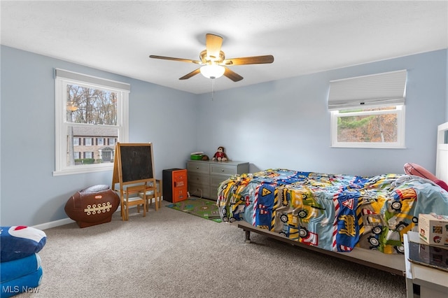 bedroom with carpet and ceiling fan