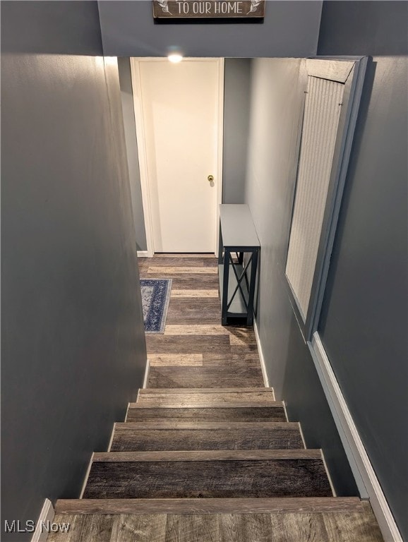 staircase with wood-type flooring