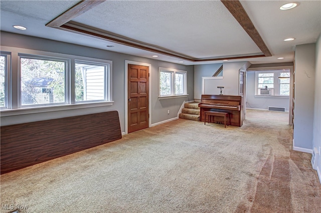 interior space with a textured ceiling