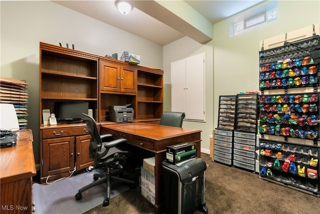 office area featuring dark carpet