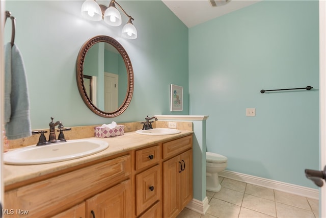 bathroom with tile patterned floors, vanity, and toilet