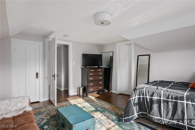 bedroom featuring dark wood-type flooring