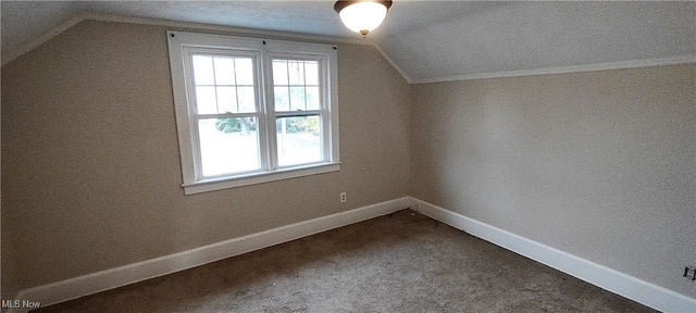 bonus room featuring lofted ceiling, a textured ceiling, and carpet floors