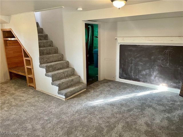 basement featuring carpet flooring