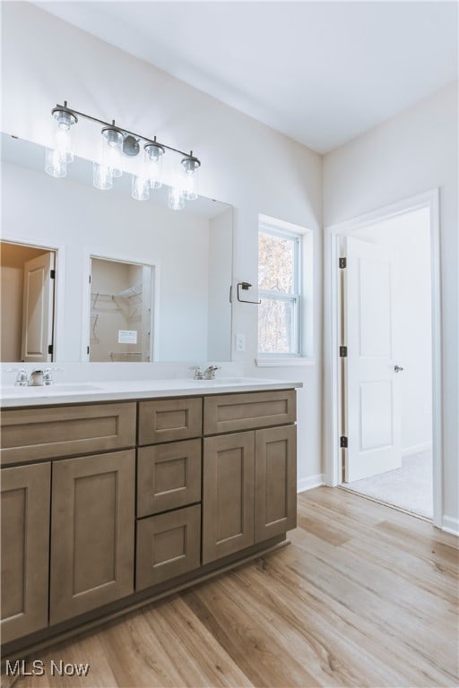 bathroom with vanity and hardwood / wood-style floors