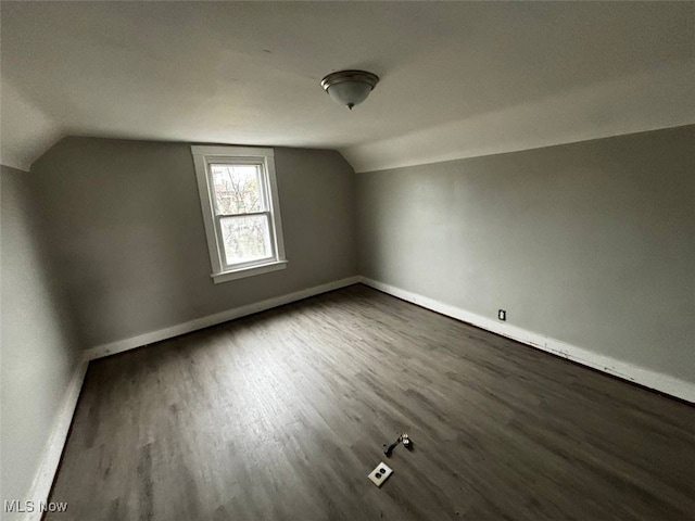 additional living space featuring dark hardwood / wood-style flooring and lofted ceiling