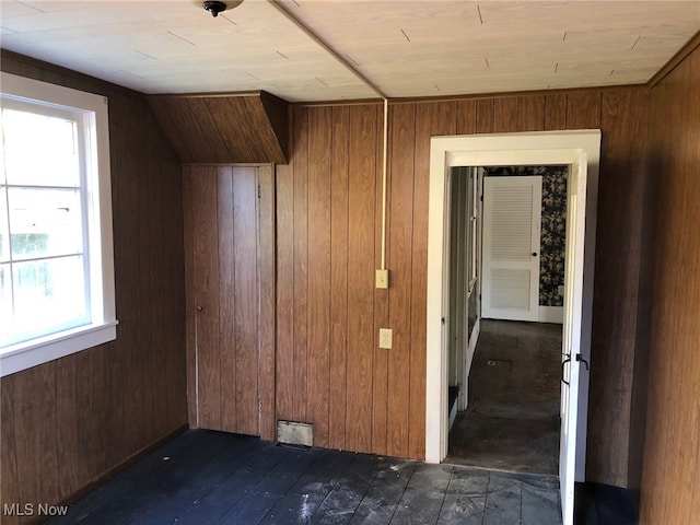 interior space with wood walls and plenty of natural light