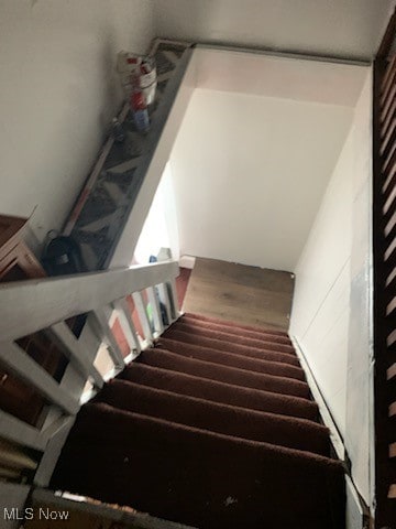 staircase with wood-type flooring