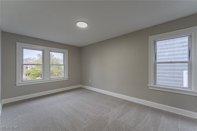 unfurnished room featuring carpet and a textured ceiling