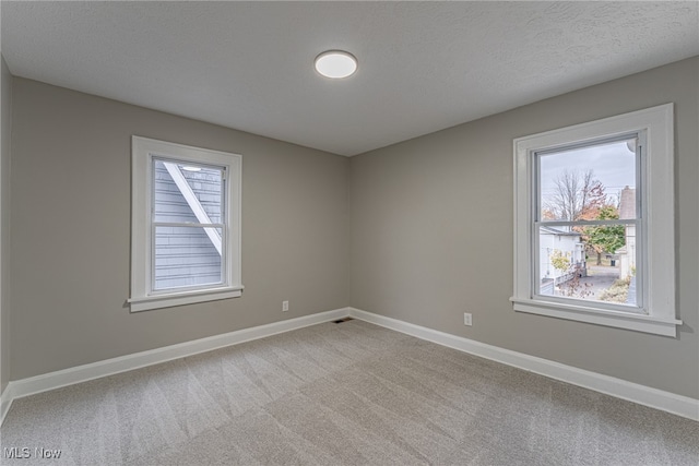 carpeted spare room with a textured ceiling and plenty of natural light