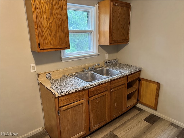 kitchen with light hardwood / wood-style flooring and sink