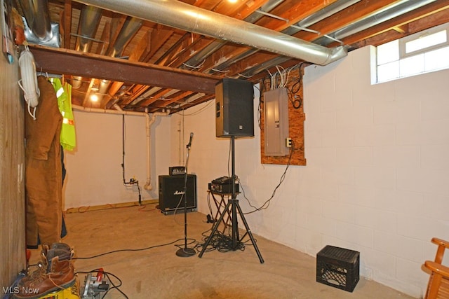 basement with electric panel