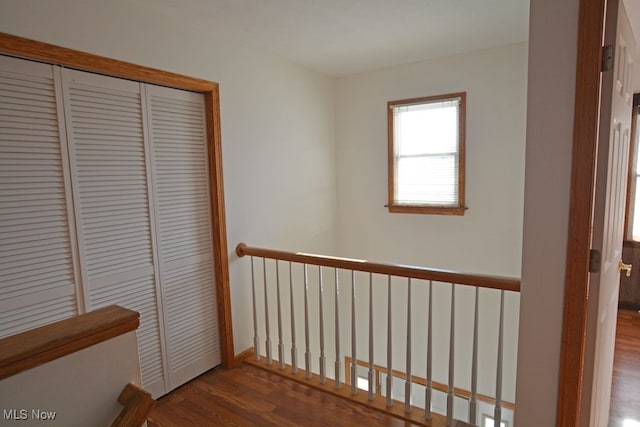 corridor with dark hardwood / wood-style flooring