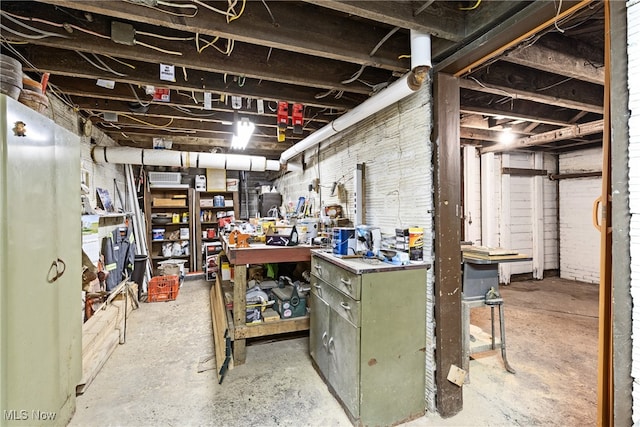 basement featuring a workshop area